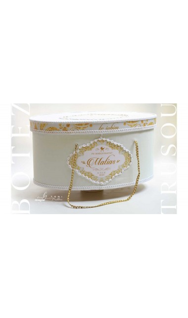 Trusou de botez de lux cu gold si verde menta si motive baroc Luxury 17